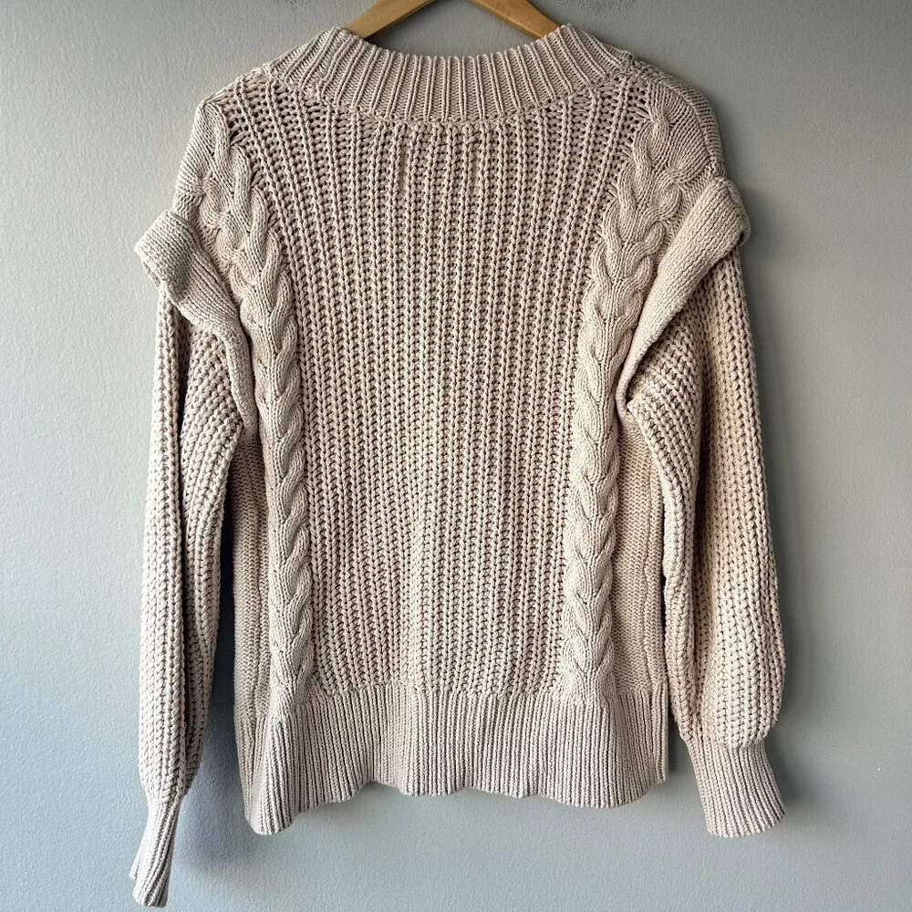 Pistola Cable Knit Cardigan Women XS Beige Chunky Knit Cotton - Picture 6 of 9